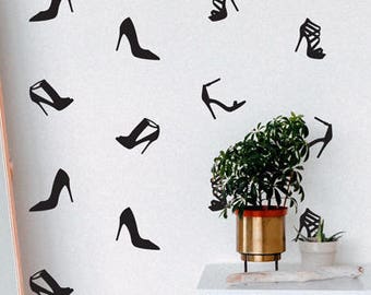 High Heels Shoe Pattern - Wall Decal Custom Vinyl Fashion Pattern Stickers Glam Room Dressing Room  Decor for Apparel Retailers, Shops