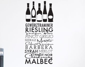 Wine Title List with Wine Bottles Urban Quote Pattern  - Wall Decal Custom Vinyl Art Stickers