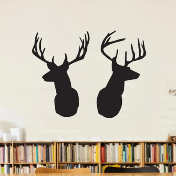 Modern Bold Deer Head Shilouette -  Wall Decal Custom Vinyl Art Stickers