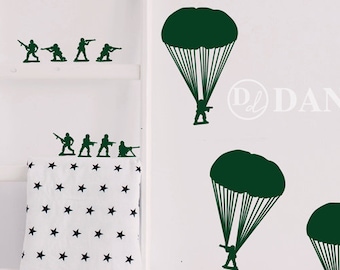 Small Army Men Bucket of Soldiers Paratroopers - Wall Decal Custom Vinyl Art Stickers For Schools, Kids Rooms, Baby Nurseries, And More