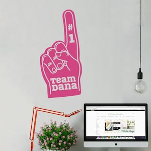 Personalized Sports Team Foam Finger Vinyl Wall Art Sticker Decal - Sports Fans, Kids Room, Party Decor, Easy Apply, Removable