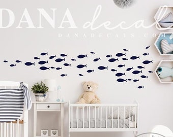 LARGE School of Simple Fish - Wall Decal Custom Vinyl Art Stickers