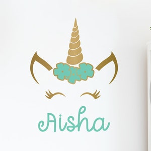 Personalized Magical Unicorn Name Kid&#39;s Room Decor Vinyl Wall Decal with Flowers - Ideal for Nurseries, Kid&#39;s Rooms, Play Rooms, Party Decor
