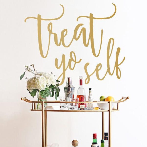 Large Treat Yo Self - Quote Decal - Wall Decal Vinyl Art Stickers for Electronics, Laptops, Homes, Dorm Rooms, Offices