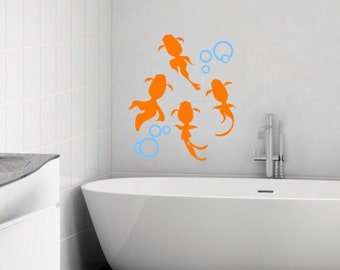 Goldfish Koi Pond with Bubbles - Vinyl Wall Art Decal Custom Stickers