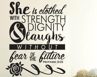 Proverbs 31:25 Vinyl Wall Decal – Clothed in Strength & Dignity