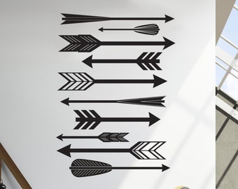 Calcomanía de pared de flecha de mediados de siglo: pegatinas de vinilo con estampado de plumas
