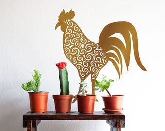 Patterned Rooster Farmhouse Style Vinyl Wall Decal - Kitchen Dining Room Decor Farm Animal Shapes Modern Space Decoration