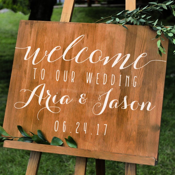 Simple Personalized Wedding Welcome Sign Names and Date Decal -Wall Custom Vinyl Stickers for Weddings, Wedding Signs, Chalkboard, Mirrors