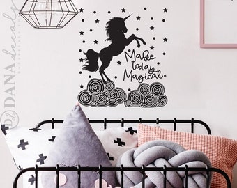 Make Today Magical Whimsical Unicorn Quote with Clouds and Stars - Motivational Wall Decor for Kid's Rooms, Nursery, Dorm Room, Day Cares