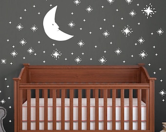 Moon and Stars Decal Sticker Celestial Wall Decal- Baby Room Decal ...
