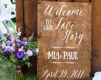 Welcome to Our Love Story Personalized Welcome Sign Decal - Wall Decal Custom Vinyl Art Stickers for Weddings