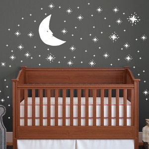 Hand-drawn Moon & Stars Mural, Small/Medium- Vinyl Wall Art Decal for Nurseries, Kids Rooms, Preschools, and Elementary Schools