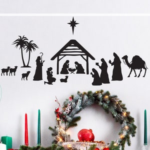 Nativity Silhouette Scene - Wall Decal Custom Chalkboard Vinyl Art Stickers for Kids Rooms, Classrooms, Dorm Rooms