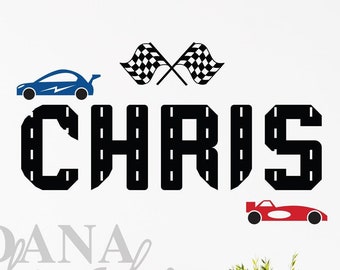 Personalized Race Car Wall Decal – Custom Name, Kids Room Decor