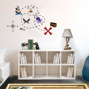 Pirate Ship Wall Decal Set – Treasure Map Vinyl Art for Kids