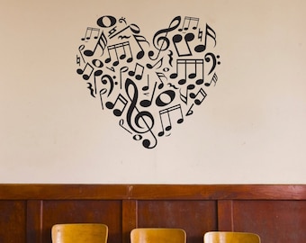 Music Icons Notes and Symbols Heart - Wall Decal Custom Vinyl Art Stickers