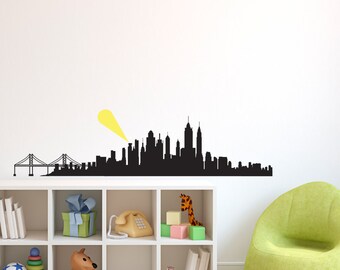 layered city skyline silhouette with city lights wall decal etsy