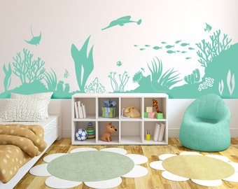 Large Under the Sea Coral Reef Sealife Scene - Wall Decal Custom Vinyl Art Stickers