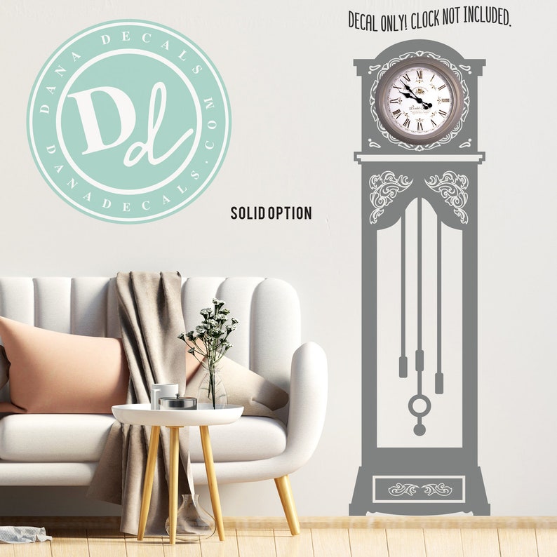 Detailed Antique Grandfather Clock Flat Vinyl Wall Decal Wall Decor Custom Vinyl Art Stickers Outlined or Solid Design, Doodled Design image 2