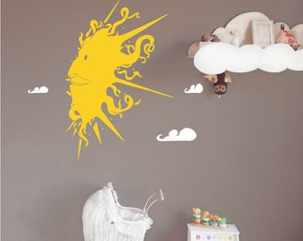 Sun & Clouds Vinyl Wall Decal - Whimsical Nursery Art