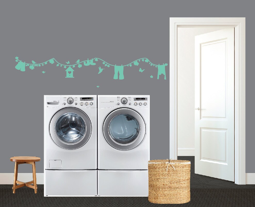 Floral Clothesline Laundry Room Wall Decal – Birds, Butterflies ...