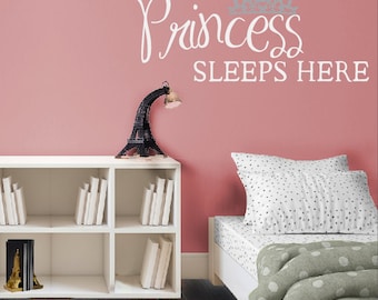 A Princess Sleeps Here- Vinyl Wall Decal Kids Room Decor Sign for Girl's Rooms, Baby Nurseries, Ideal Gift for Daughters, Nieces, Sisters