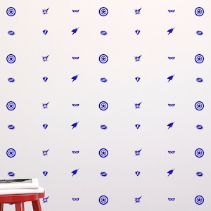 Superhero Icons Wall Pattern Repeatable Decal - Wall Decal Custom Vinyl Art Stickers for Interior Designers, Homes, Schools