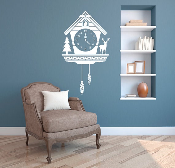 rustic cuckoo clock wall decal custom vinyl art stickers for | etsy