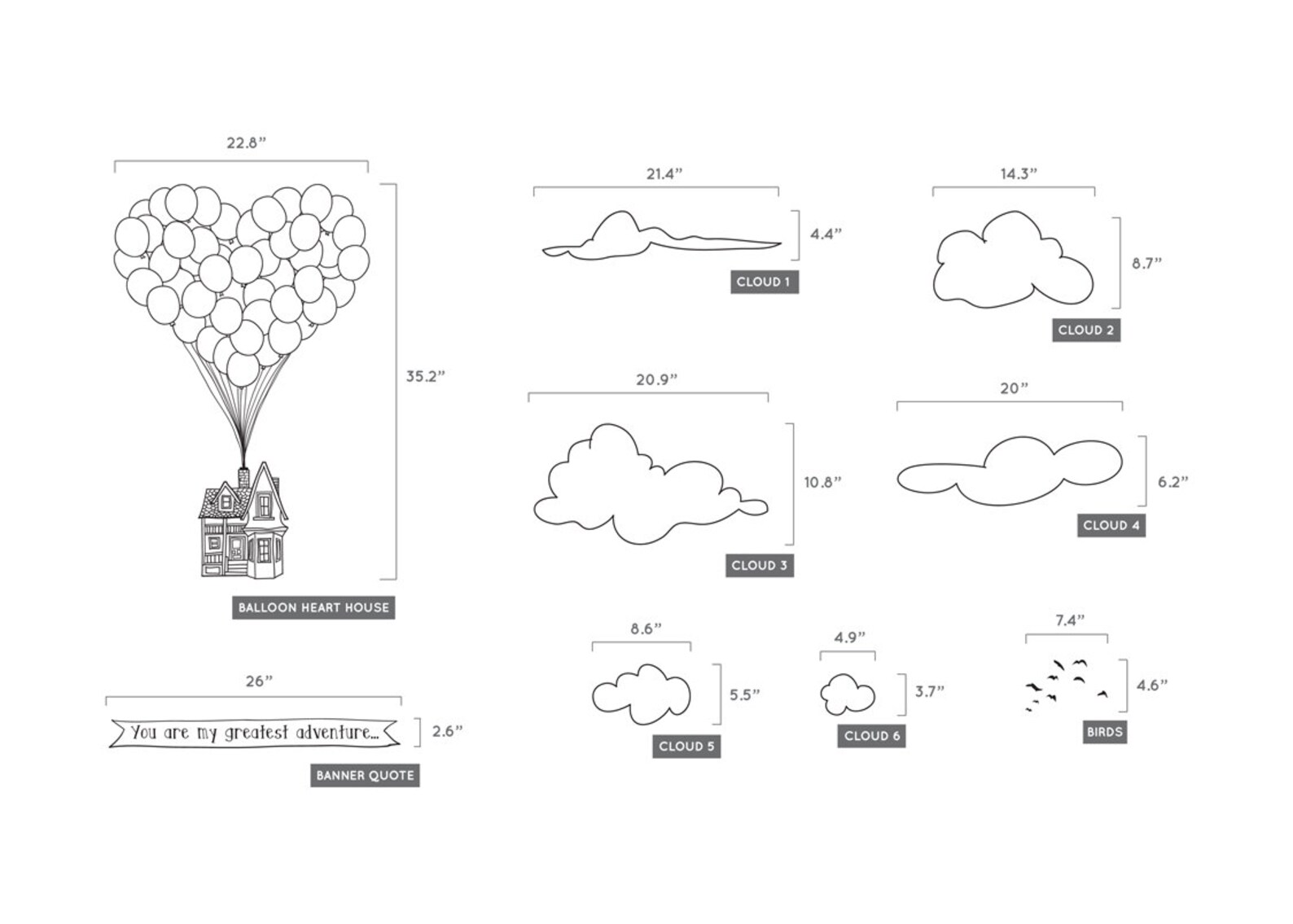 Doodled Scene Flying Heartshape Balloon up House Wall Decal Etsy