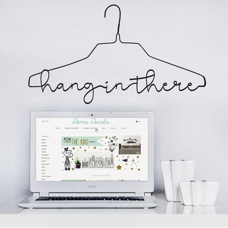 Living Rooms Kid/'s Rooms Laundry Rooms Hang In There Pun Hanger Quote Vinyl Wall Decal Motivational Modern Decor for Dorm Rooms Homes