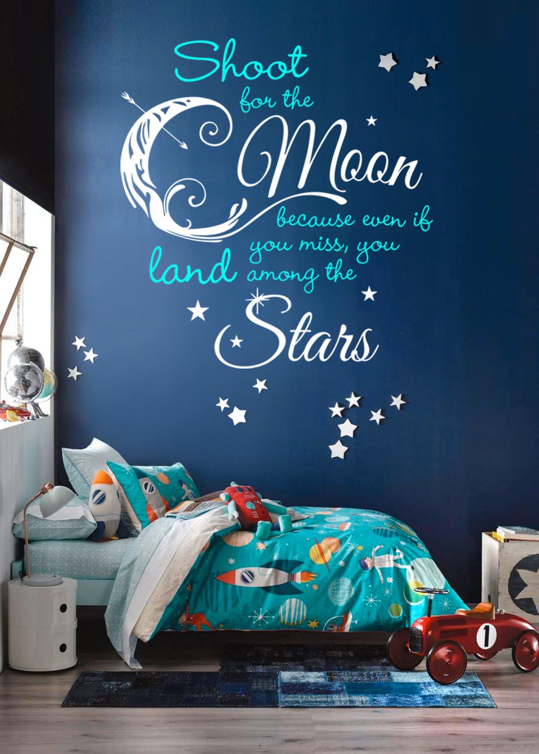 Shoot for the Moon, Land Among the Stars Quote Decal - Custom Vinyl Art