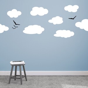 Clouds and Birds Silhouettes Whimsical Modern Scene Wall Decal Custom Vinyl Art Stickers image 1