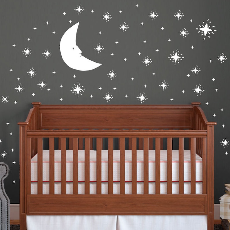 Moon and Stars Vinyl Wall Decal, Nursery Decor - Etsy