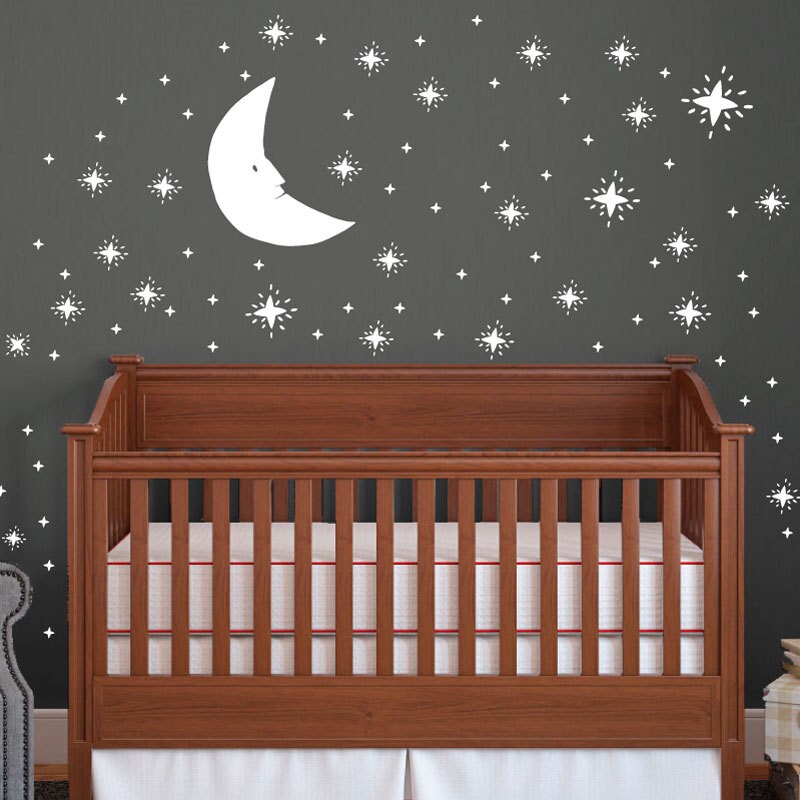 Moon and Stars Vinyl Wall Decal, Nursery Decor - Etsy