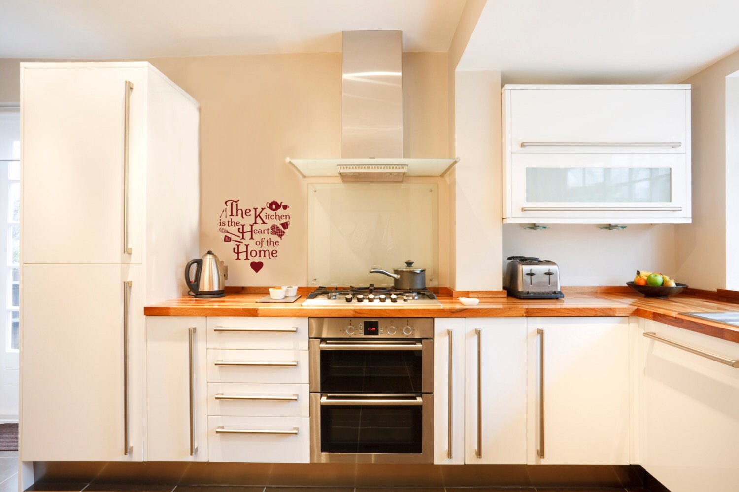 "Kitchen The Heart Of The Home" Vinyl Wall Decal - Removable Quote Sticker For Kitchen Decor