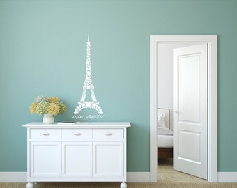 Eiffel Tower in Hearts Vinyl Wall Decal – Paris Travel Art