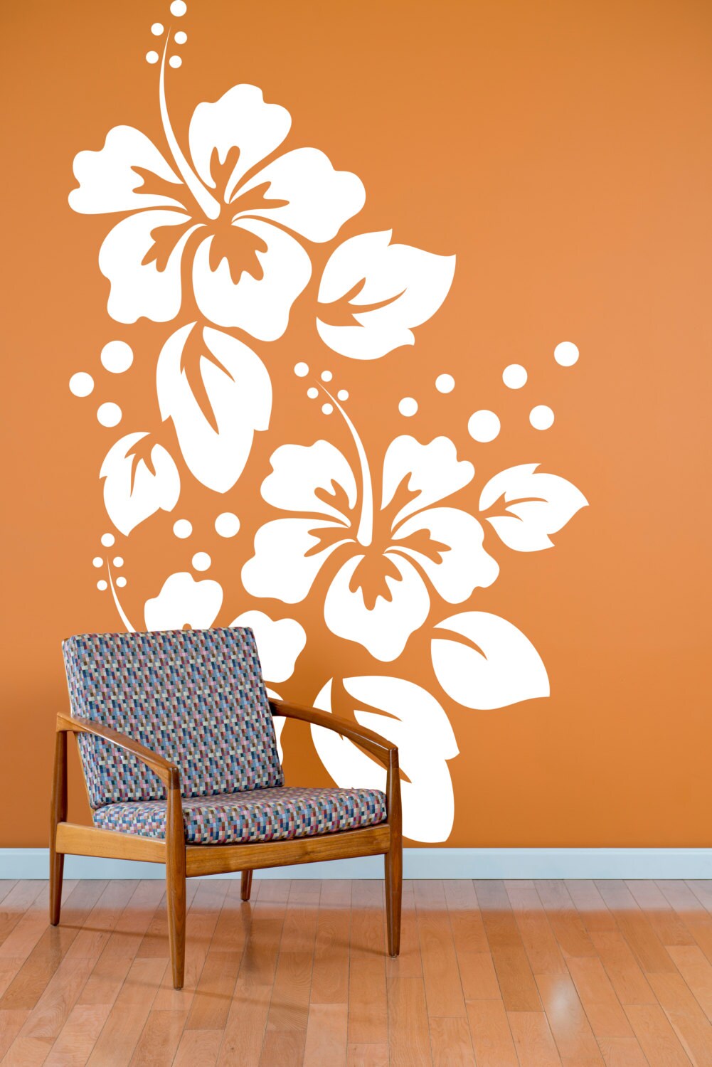 WallCircle - Stickers muraux - Cercle Papier Peint - Fleurs - Wit -  Hibiscus - Nature