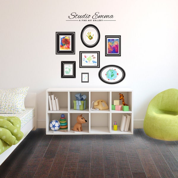Personalized Kids Art Gallery Wall with Frames - Wall Decal Custom Vinyl Art Stickers