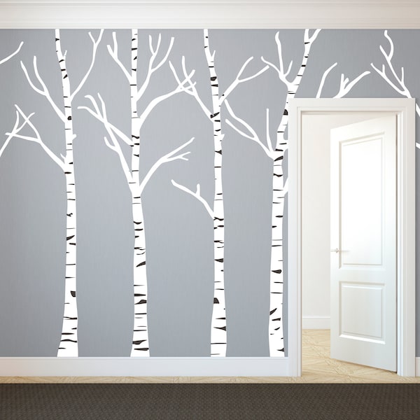 Birch Trees Silhouettes Forest - Wall Decal Custom Vinyl Art Stickers