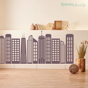 Large Geometric City Skyline Wall Decal - Custom Vinyl Art Sticker for Home & Office Decor