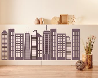Large Geometric City Skyline Wall Decal - Custom Vinyl Art Sticker for Home & Office Decor