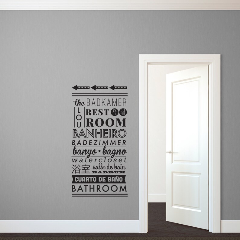 Multi-language Typographic Wall Quote Restroom Directions - Wall Decal ...