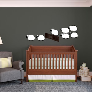 Flock of Sheep Jumping a Fence Counting Sheep  -  Wall Decal Custom Vinyl Art Stickers