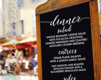 Simple Customized Elegant Wedding Menu Decal -Wall Custom Vinyl Stickers for Weddings, Wedding Signs, Chalkboard, Mirrors, Bar Menu