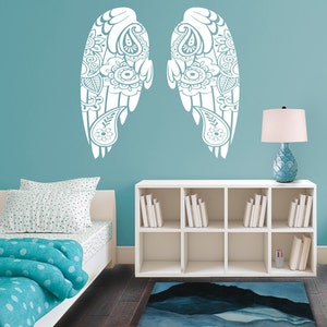 Patterned Angel Wings Wall Decal - Custom Vinyl Art Stickers for Homes, Bedrooms, Living Rooms, Stores, Kid Rooms, Modern Interiors
