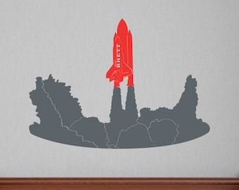 Personalized Rocket & Space Shuttle Launching - Wall Decal Custom Vinyl Art Stickers