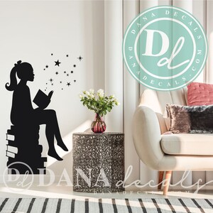 LARGE Size ORIGINAL Design Girl Reading Books Magic Wall Decal Vinyl Art Stickers for Interiors, Schools, Classrooms, Libraries, Bedrooms image 3