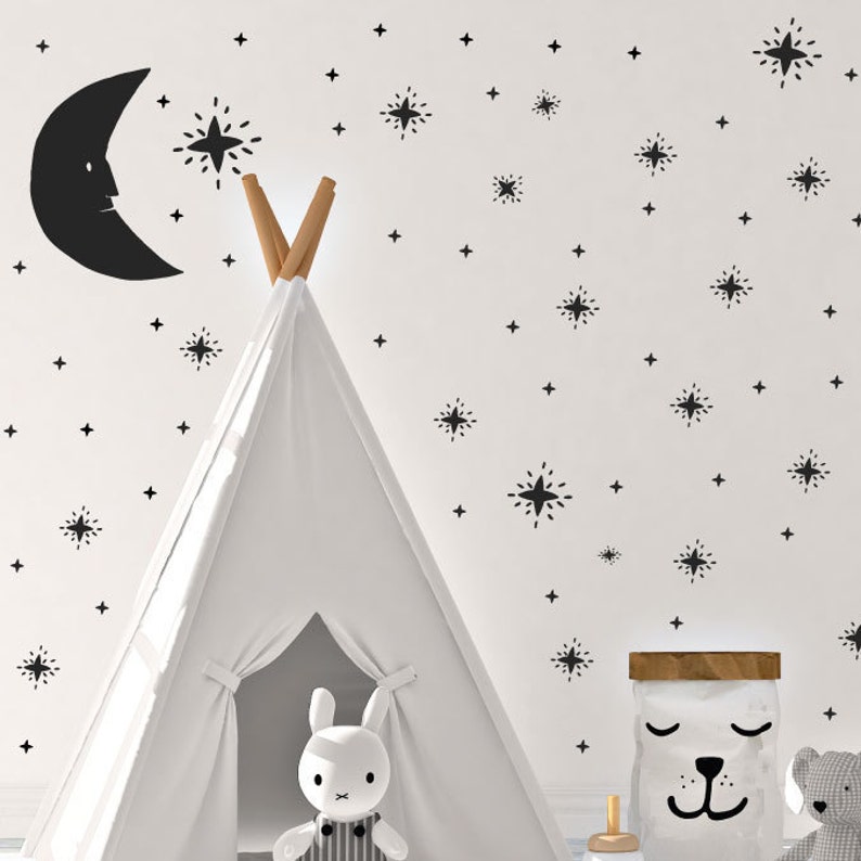 Moon and Stars Vinyl Wall Decal, Nursery Decor - Etsy
