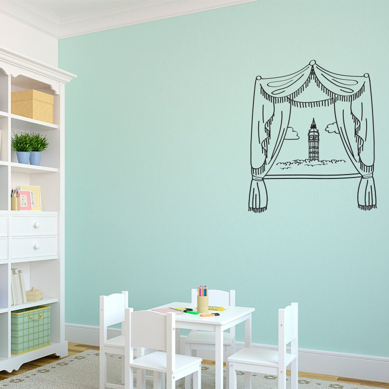 Wall Decal Custom Vinyl Art Stickers for Dorm Rooms Hall Way Classrooms Homes London with Big Ben Scene Doodle Kids Rooms